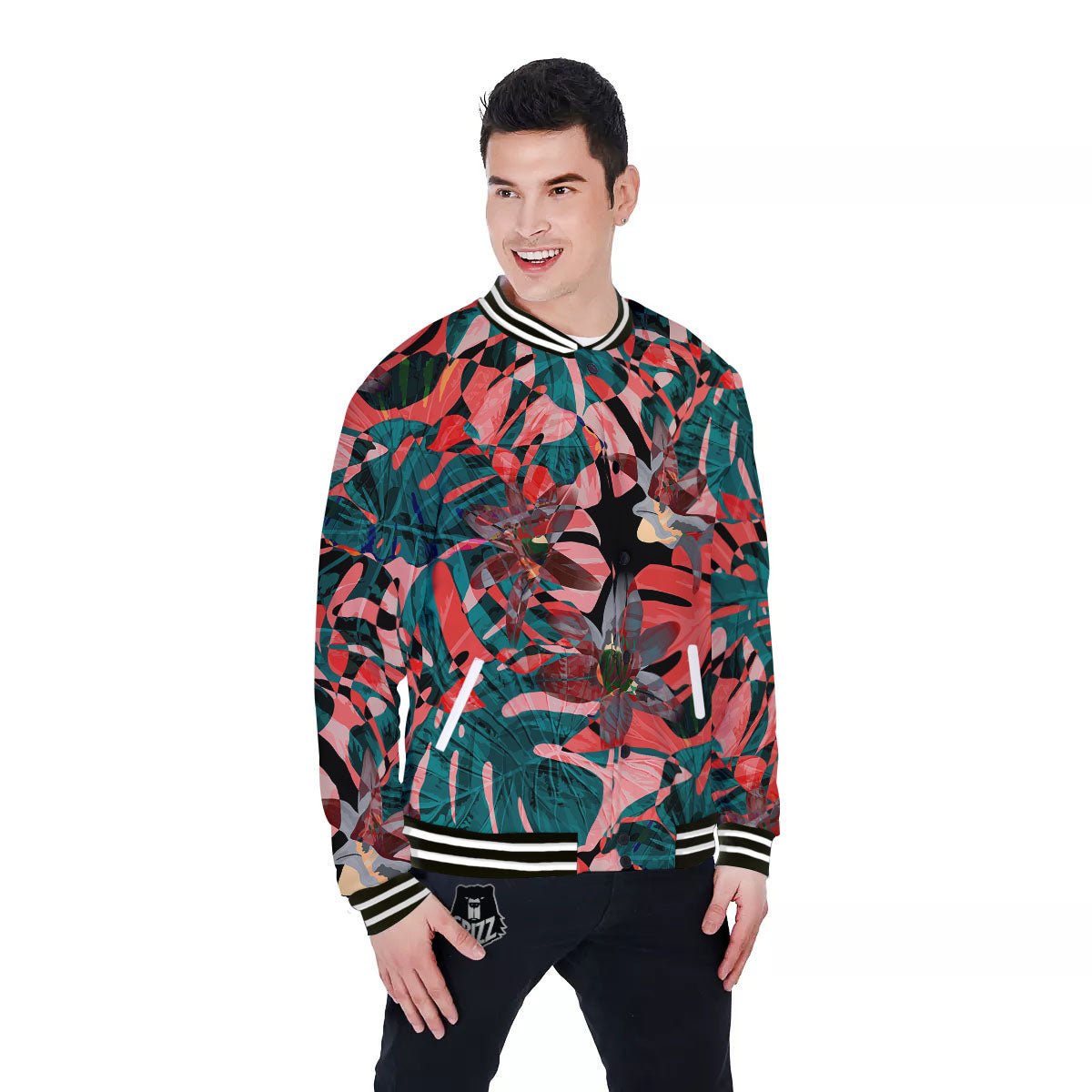 Flower Psychedelic Hawaiian Print Baseball Jacket-grizzshop