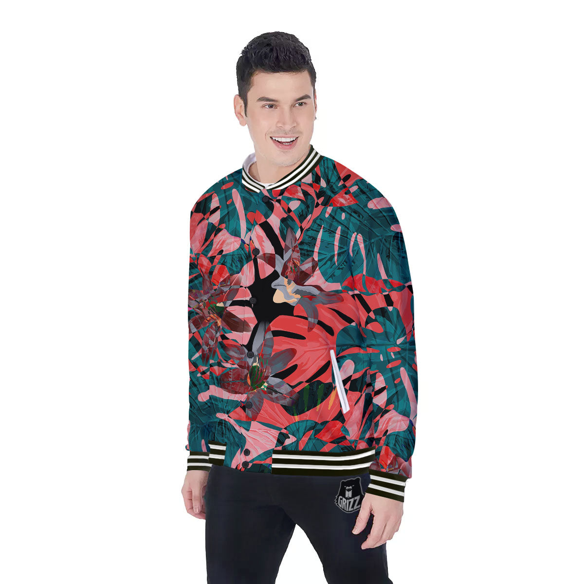 Flower Psychedelic Hawaiian Print Baseball Jacket-grizzshop