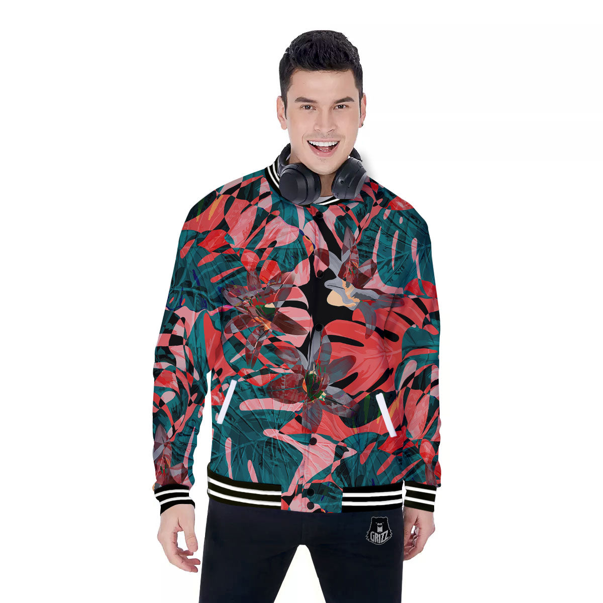 Flower Psychedelic Hawaiian Print Baseball Jacket-grizzshop