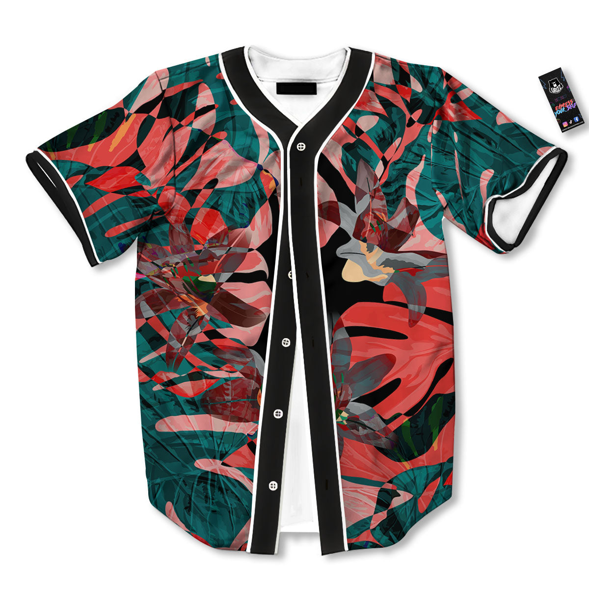 Flower Psychedelic Hawaiian Print Baseball Jersey-grizzshop