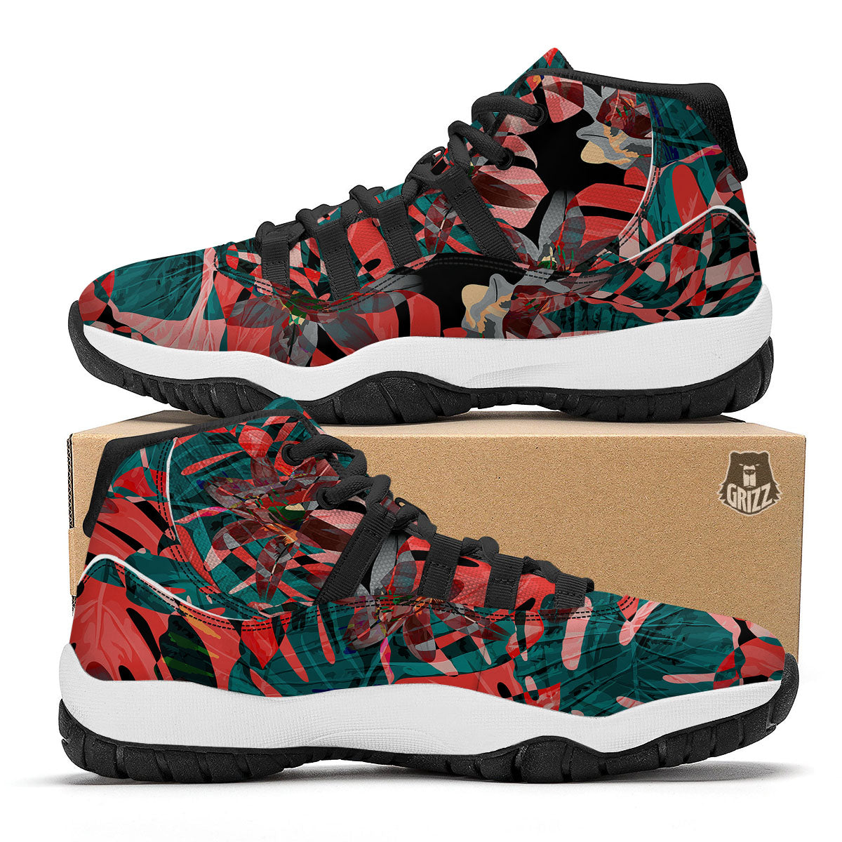 Flower Psychedelic Hawaiian Print Black Bball Shoes-grizzshop