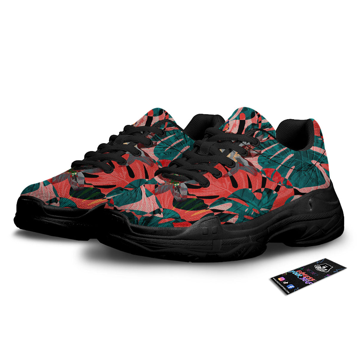 Flower Psychedelic Hawaiian Print Black Chunky Shoes-grizzshop
