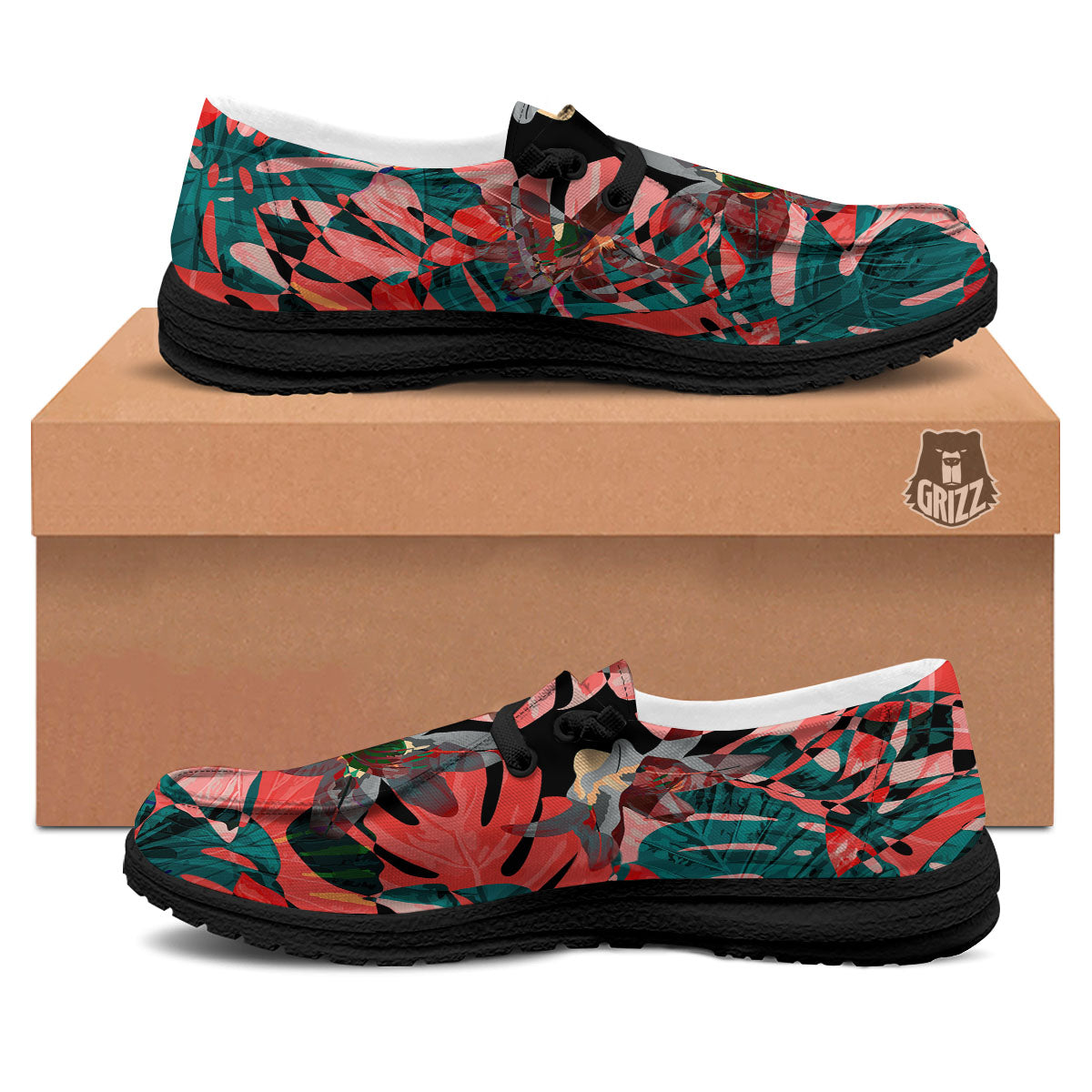 Flower Psychedelic Hawaiian Print Black Loafers-grizzshop