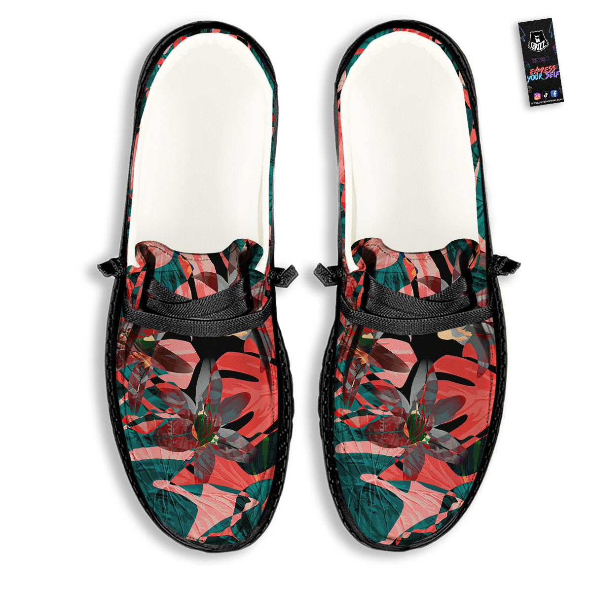Flower Psychedelic Hawaiian Print Black Loafers-grizzshop