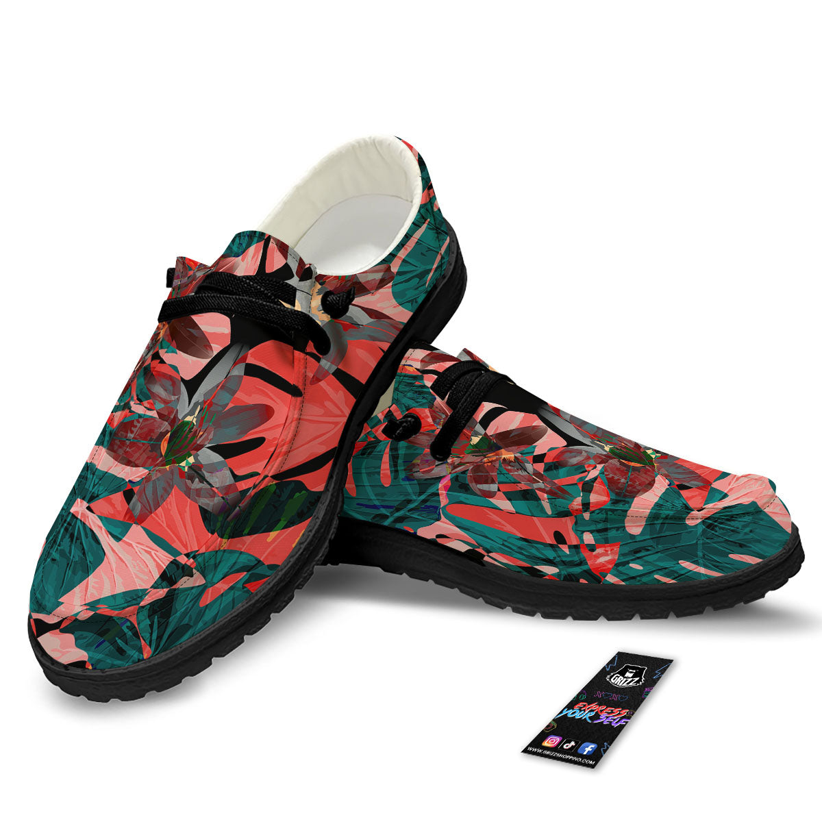 Flower Psychedelic Hawaiian Print Black Loafers-grizzshop