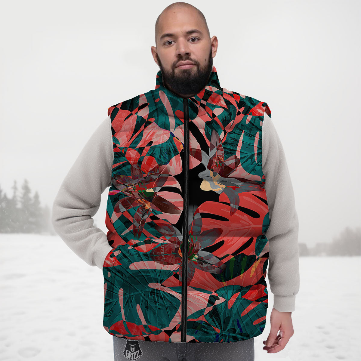 Flower Psychedelic Hawaiian Print Down Vest