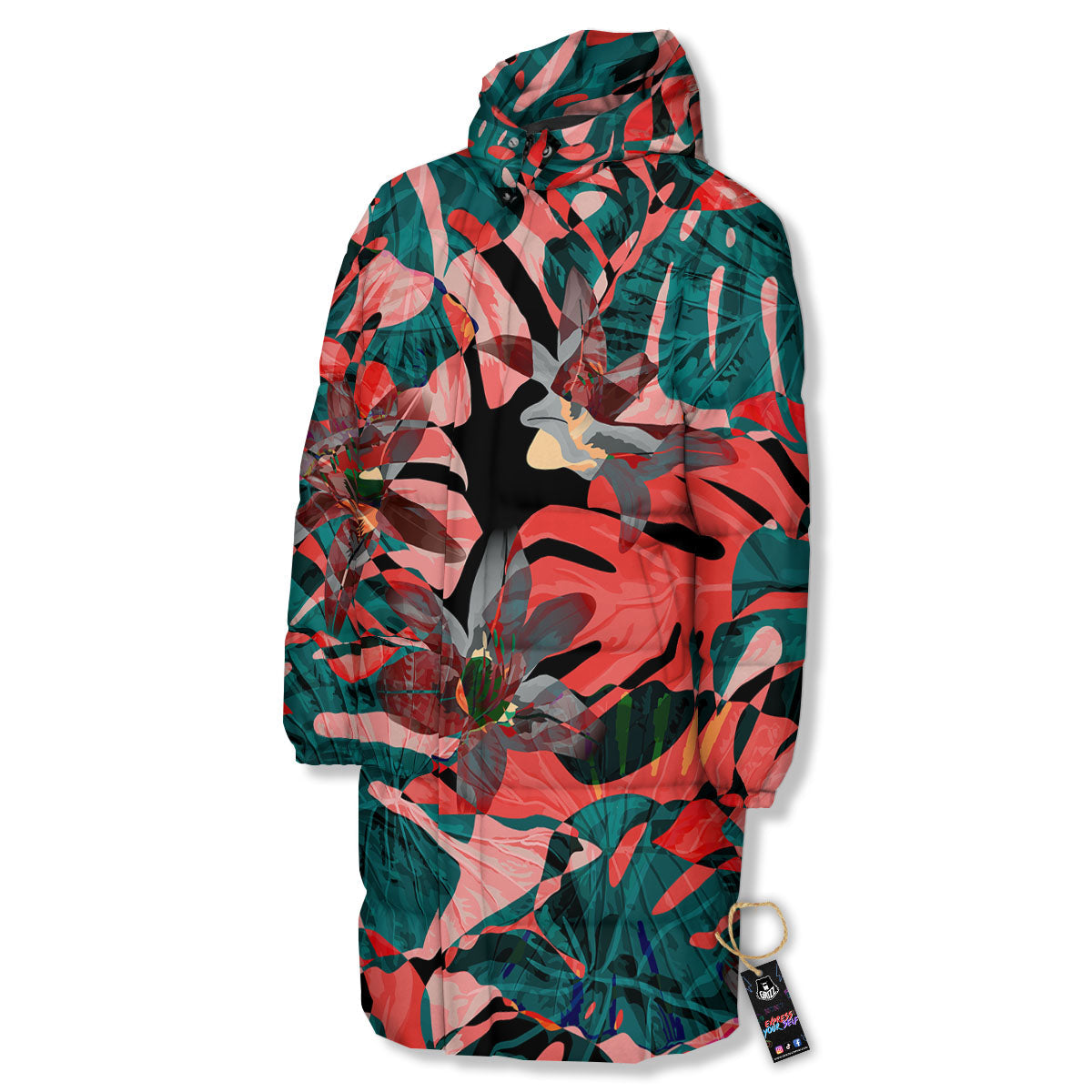 Flower Psychedelic Hawaiian Print Long Down Jacket-grizzshop