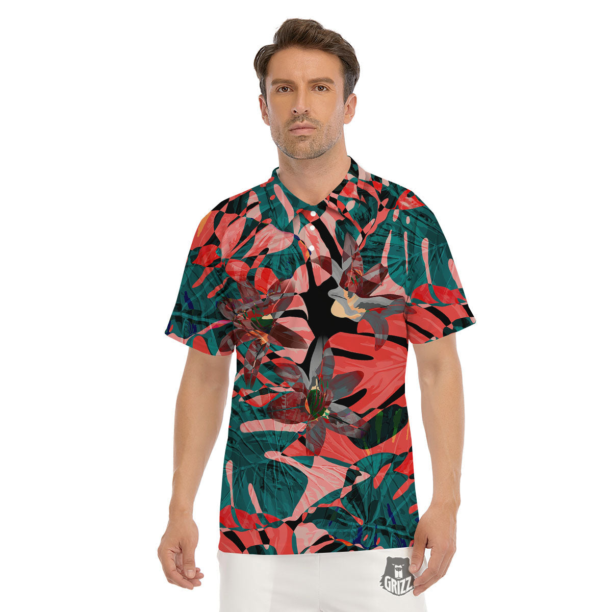 Flower Psychedelic Hawaiian Print Men's Golf Shirts-grizzshop
