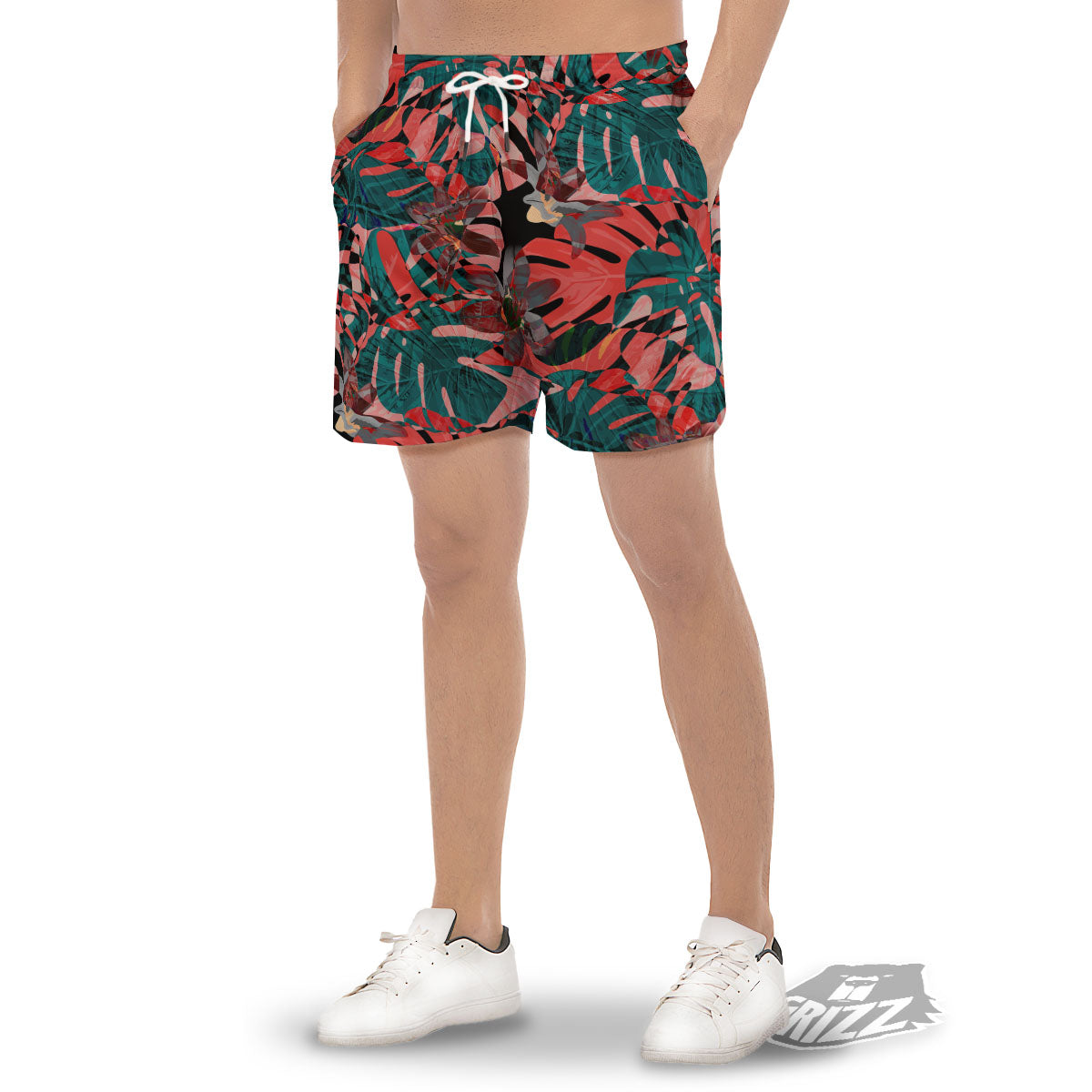 Flower Psychedelic Hawaiian Print Men's Gym Shorts-grizzshop