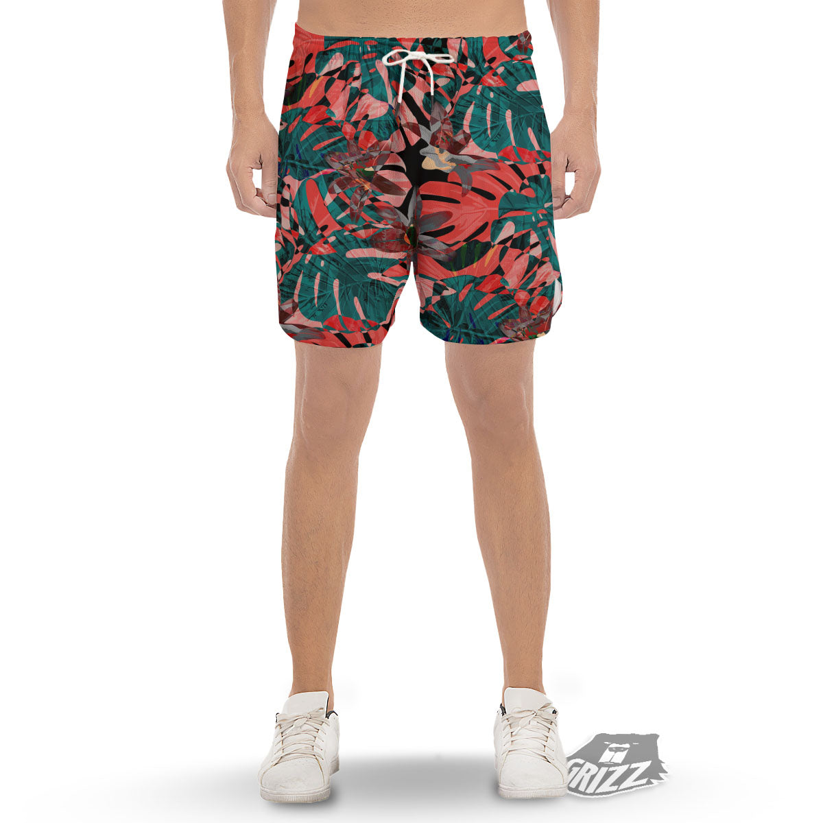 Flower Psychedelic Hawaiian Print Men's Gym Shorts-grizzshop