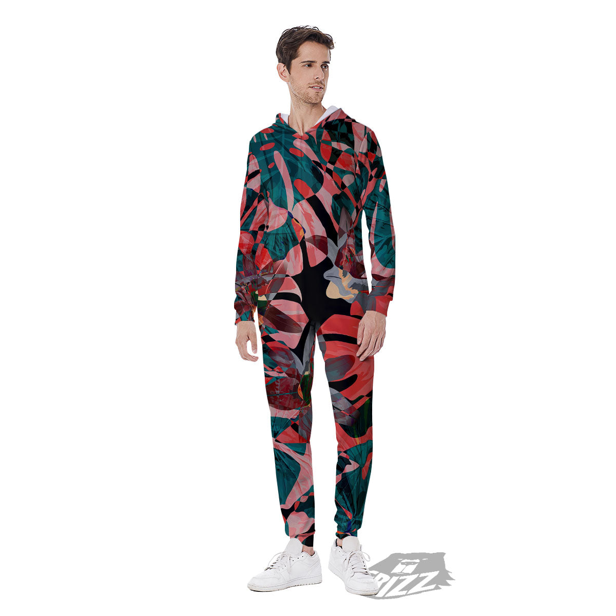 Flower Psychedelic Hawaiian Print Men's Jumpsuit-grizzshop