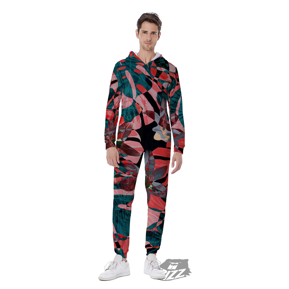 Flower Psychedelic Hawaiian Print Men's Jumpsuit-grizzshop