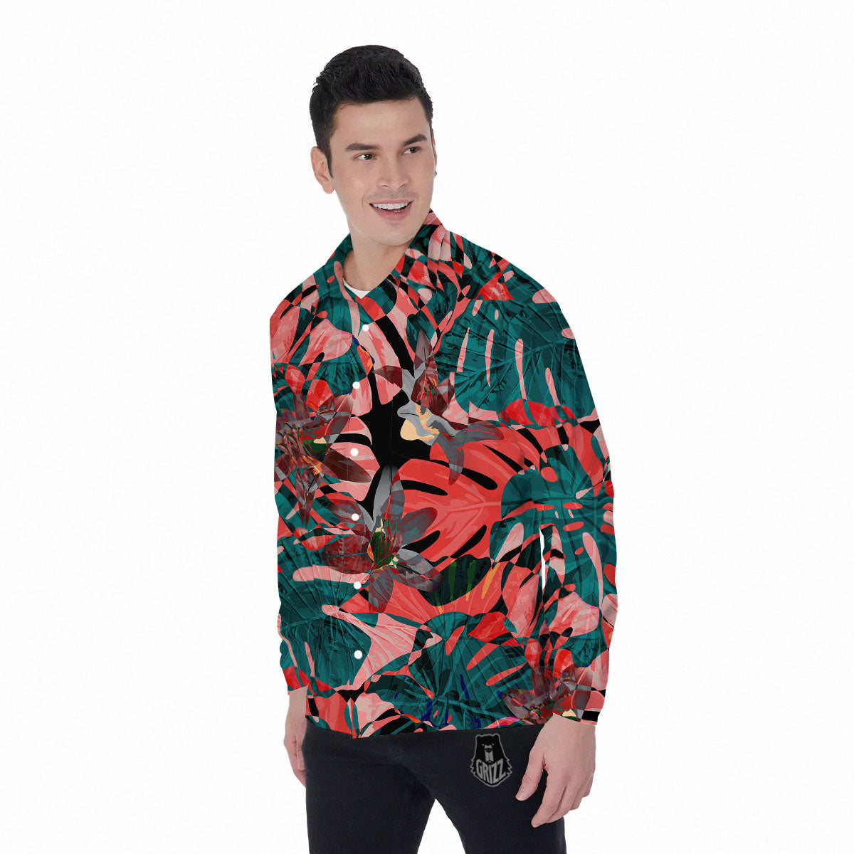 Flower Psychedelic Hawaiian Print Men's Long Sleeve Shirts-grizzshop