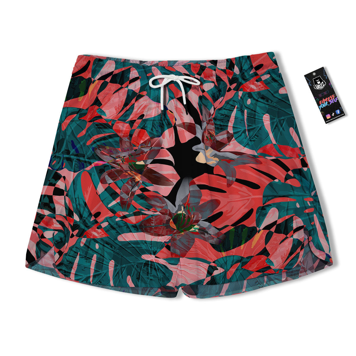 Flower Psychedelic Hawaiian Print Men's Running Shorts-grizzshop