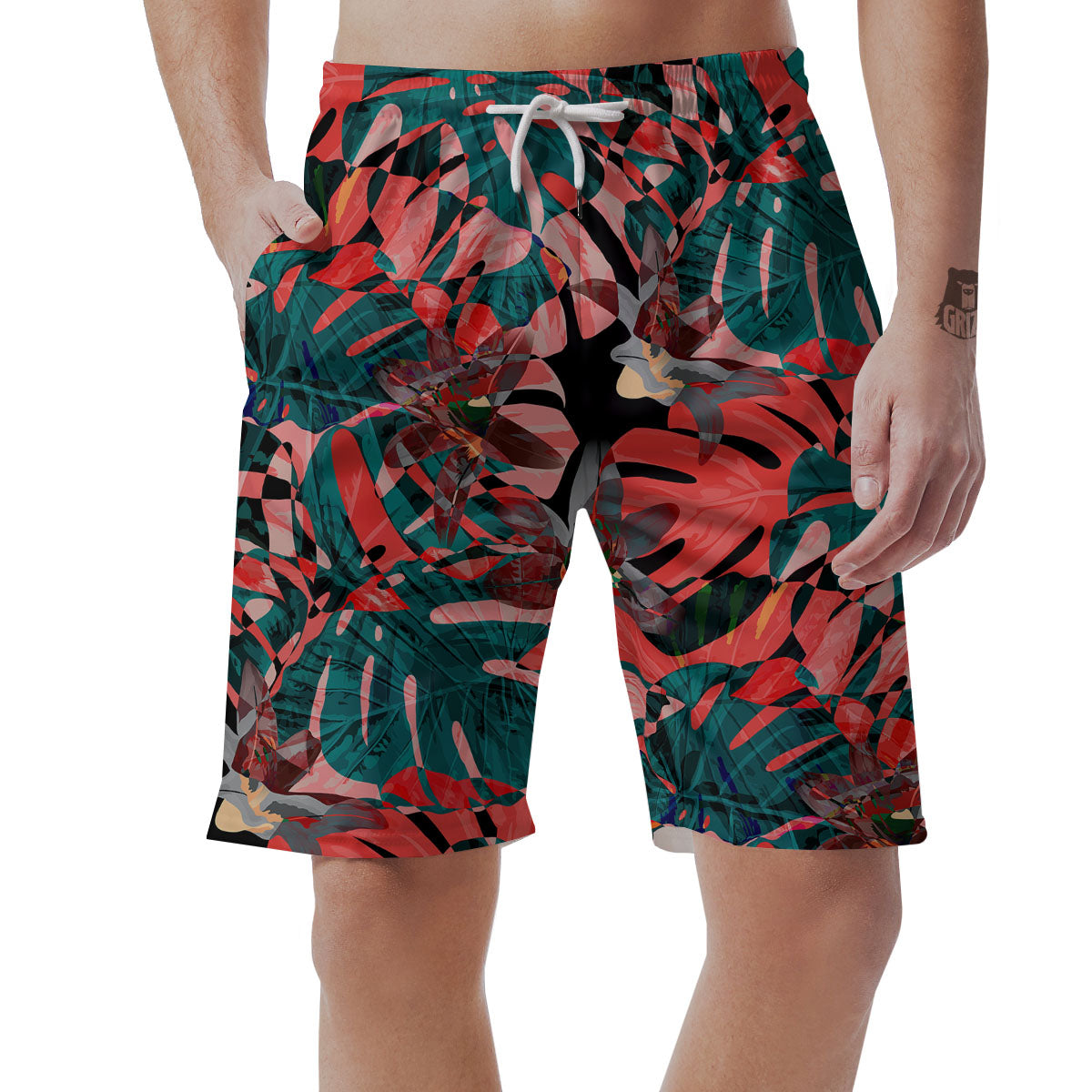 Flower Psychedelic Hawaiian Print Men's Shorts-grizzshop