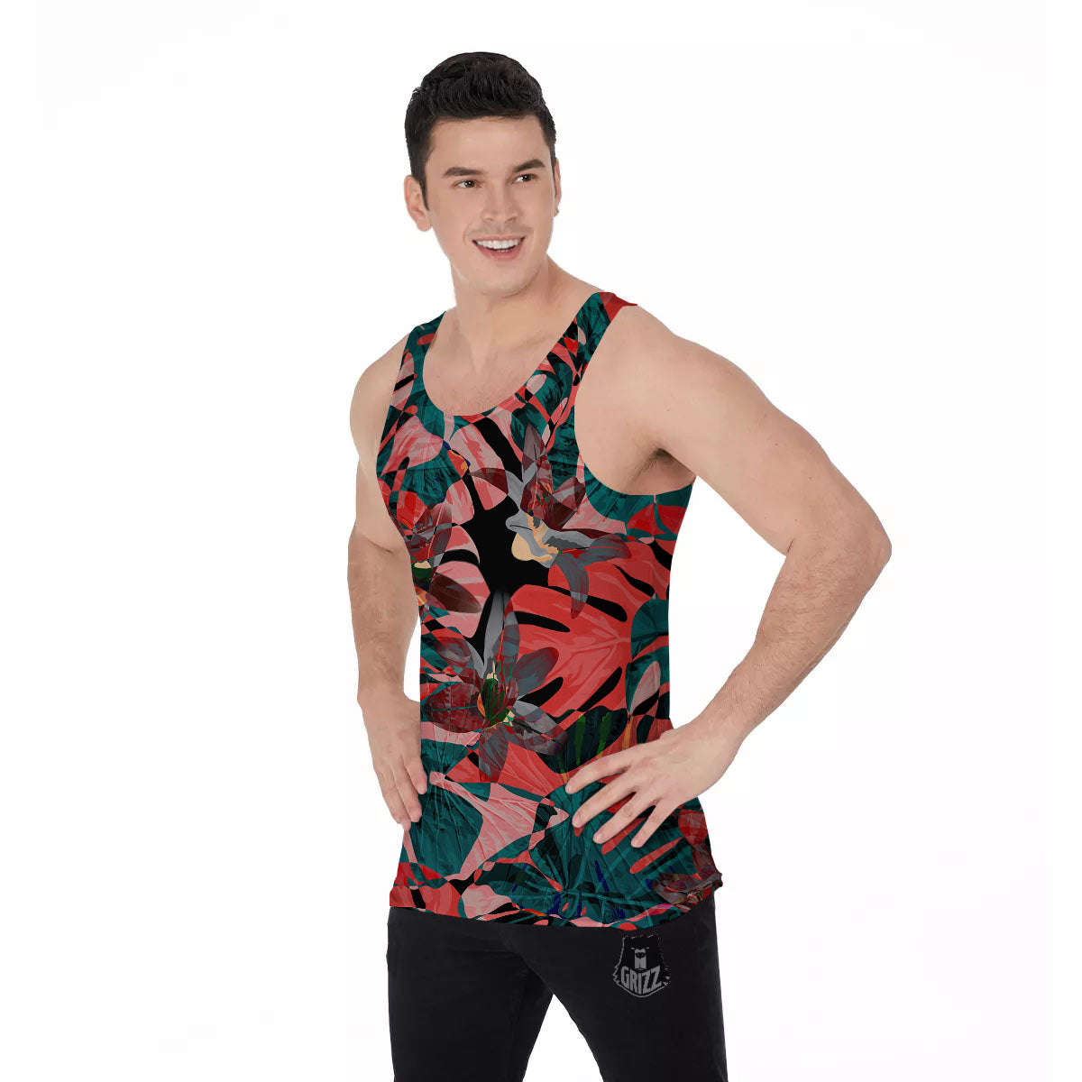 Flower Psychedelic Hawaiian Print Men's Tank Top-grizzshop