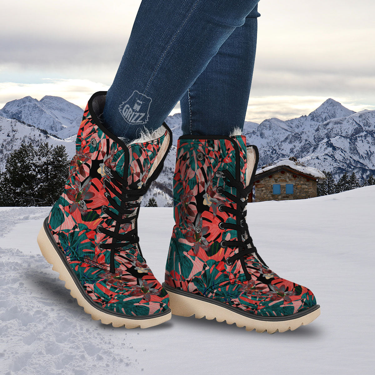 Flower Psychedelic Hawaiian Print Snow Boots-grizzshop