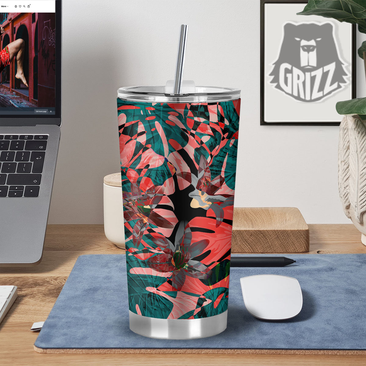 Flower Psychedelic Hawaiian Print Tumbler-grizzshop