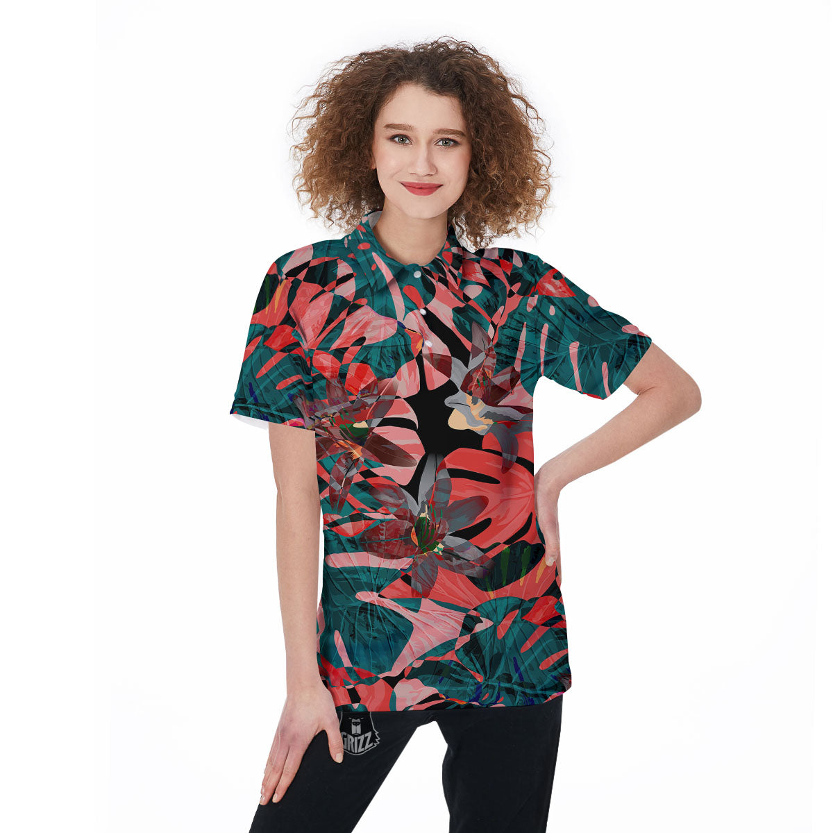 Flower Psychedelic Hawaiian Print Women's Golf Shirts-grizzshop