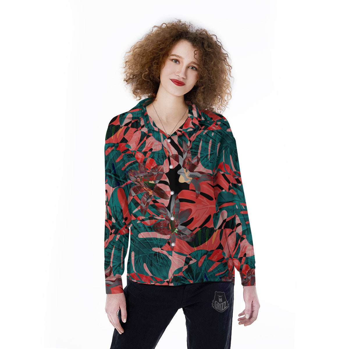 Flower Psychedelic Hawaiian Print Women's Long Sleeve Shirts-grizzshop