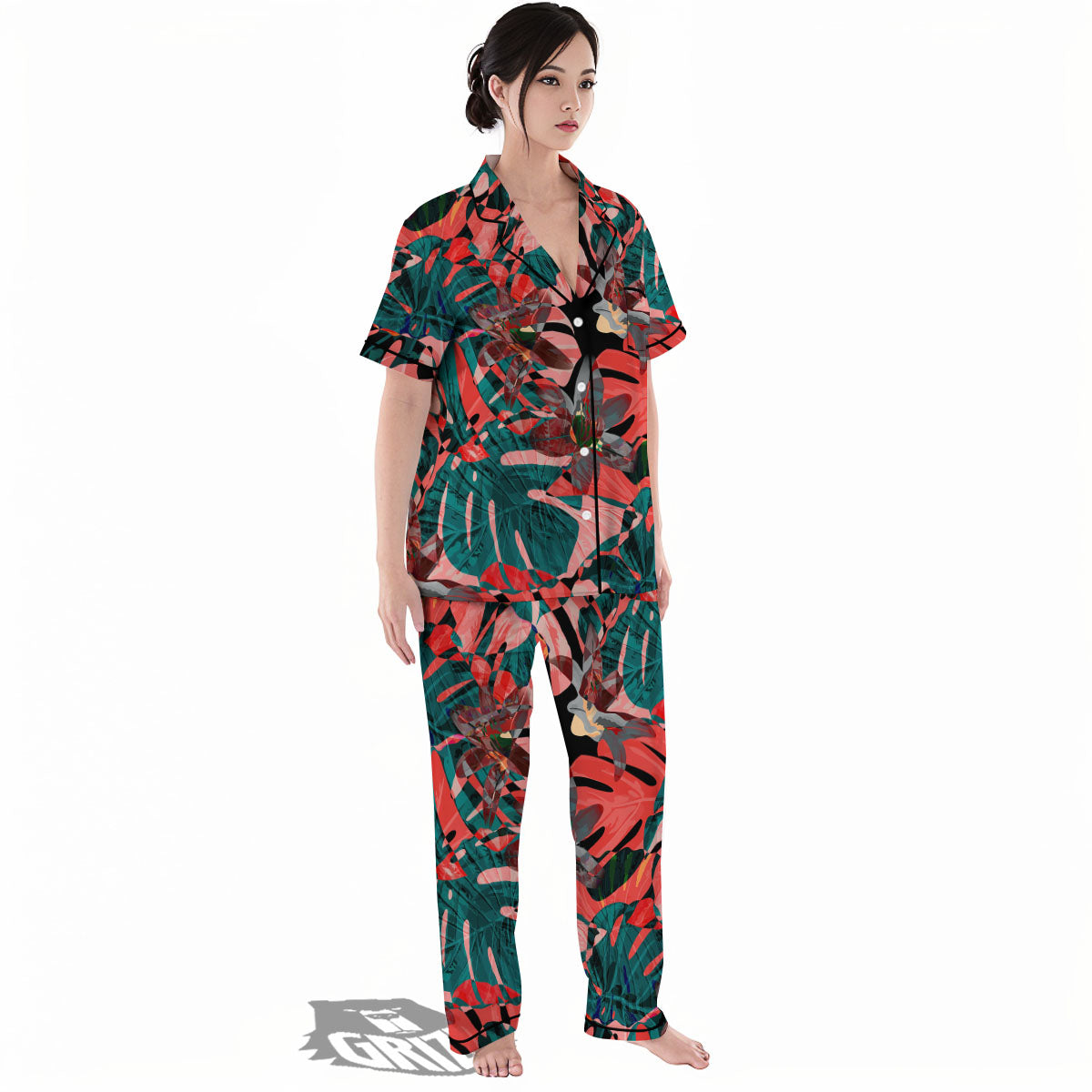 Flower Psychedelic Hawaiian Print Women's Pajamas Set-grizzshop