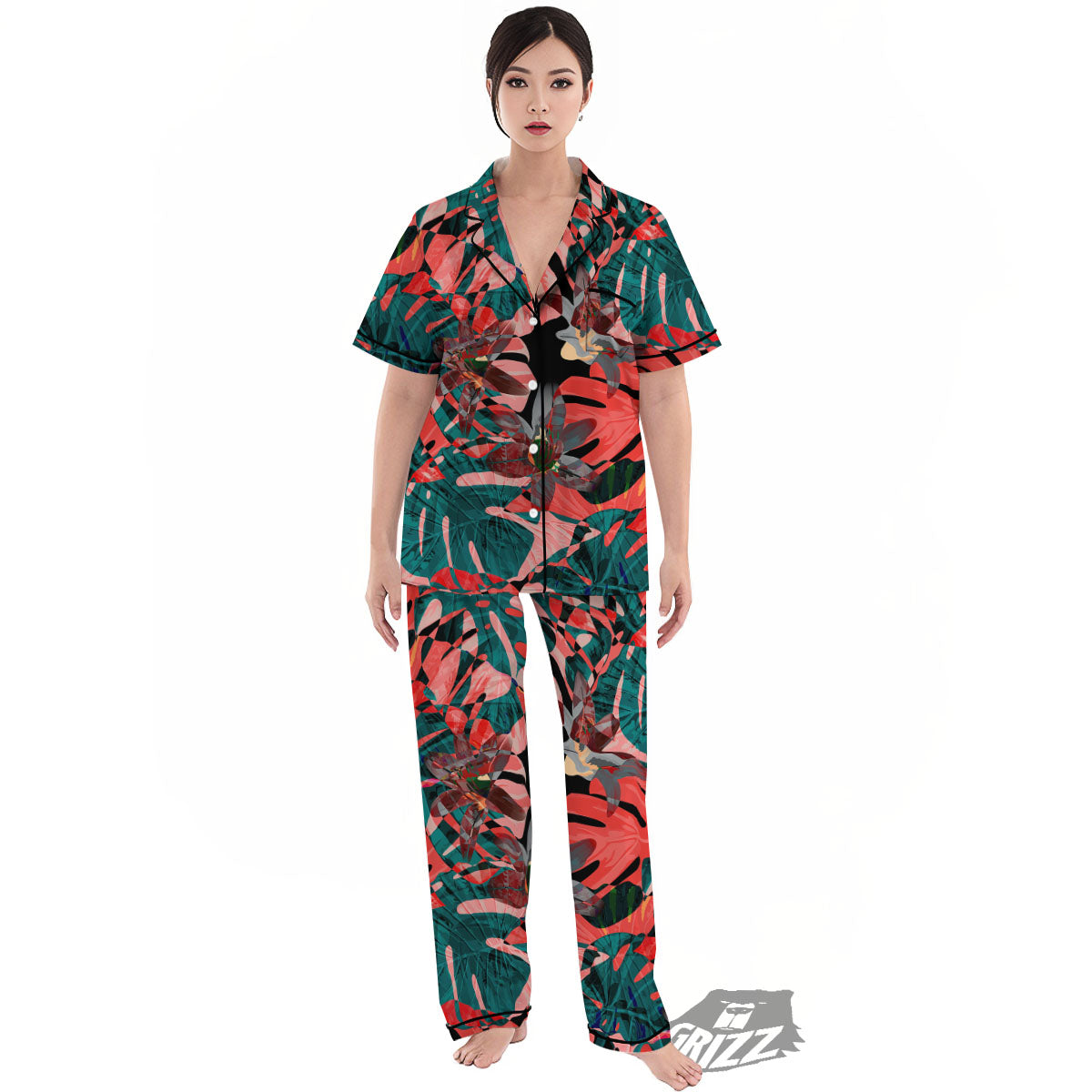 Flower Psychedelic Hawaiian Print Women's Pajamas Set-grizzshop
