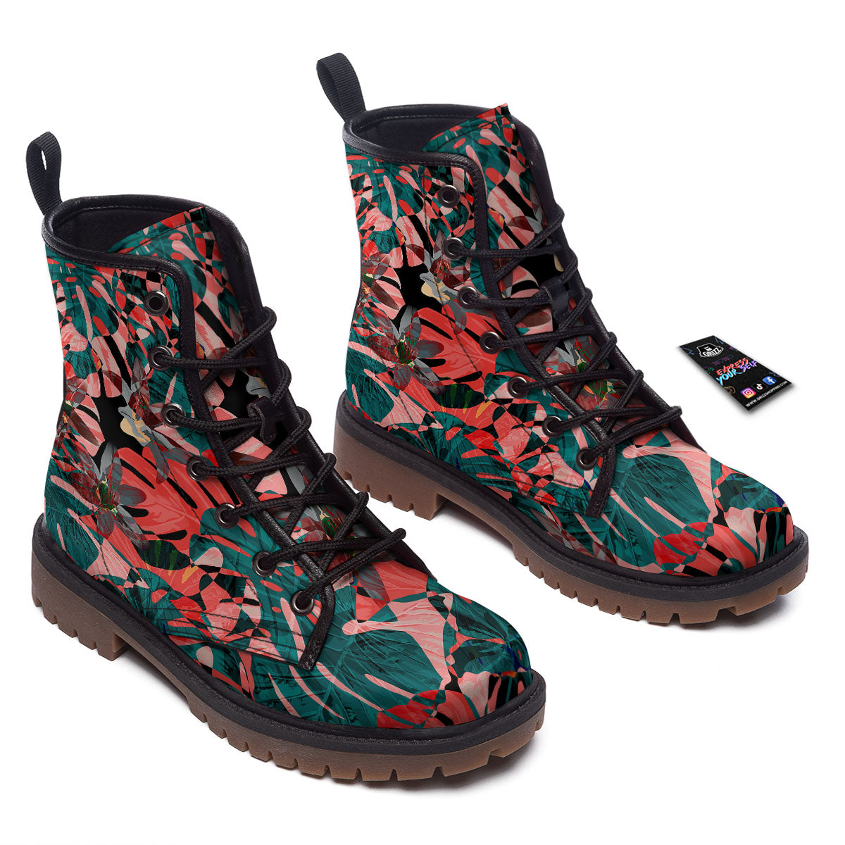 Flower Psychedelic Hawaiian Print Work Boots-grizzshop