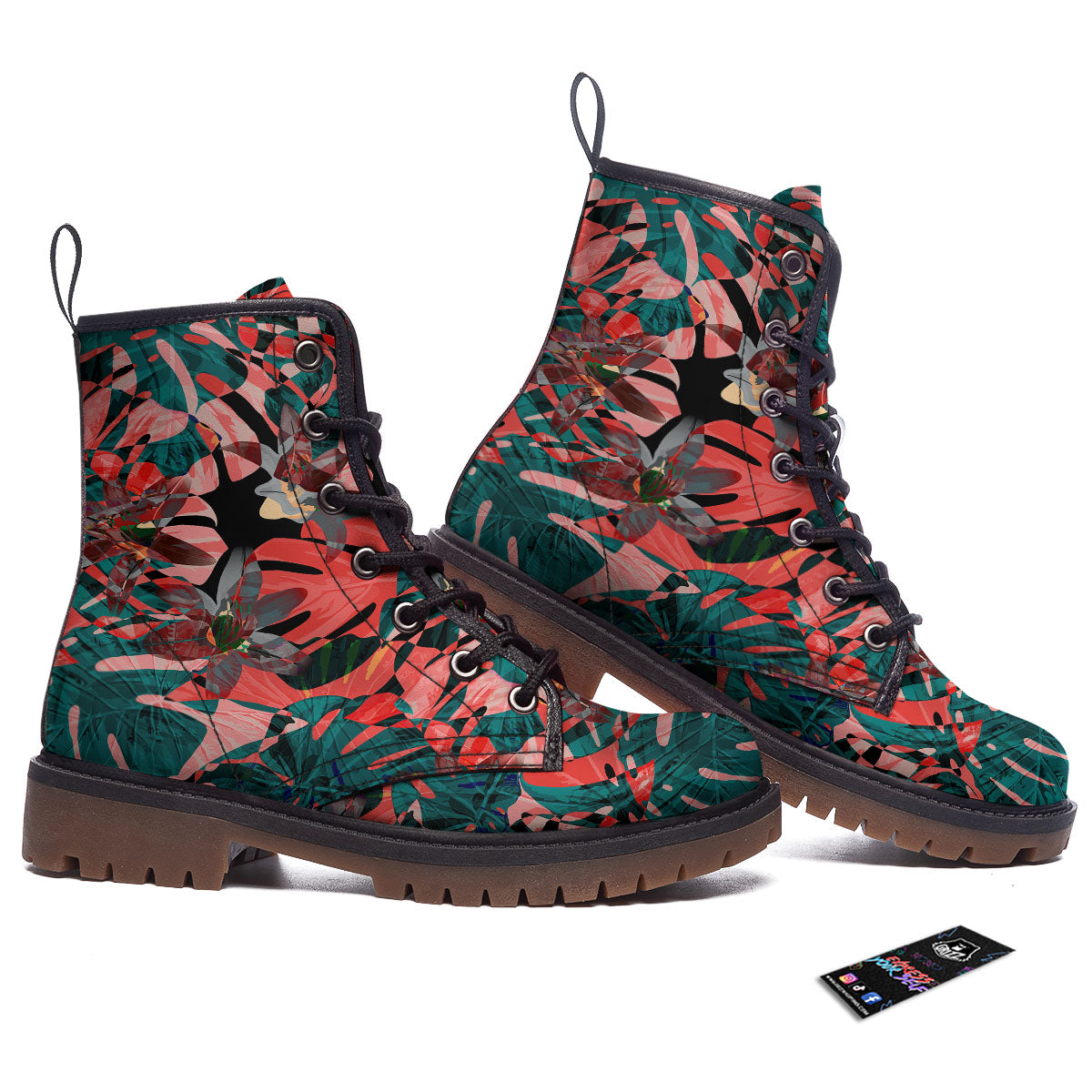 Flower Psychedelic Hawaiian Print Work Boots-grizzshop