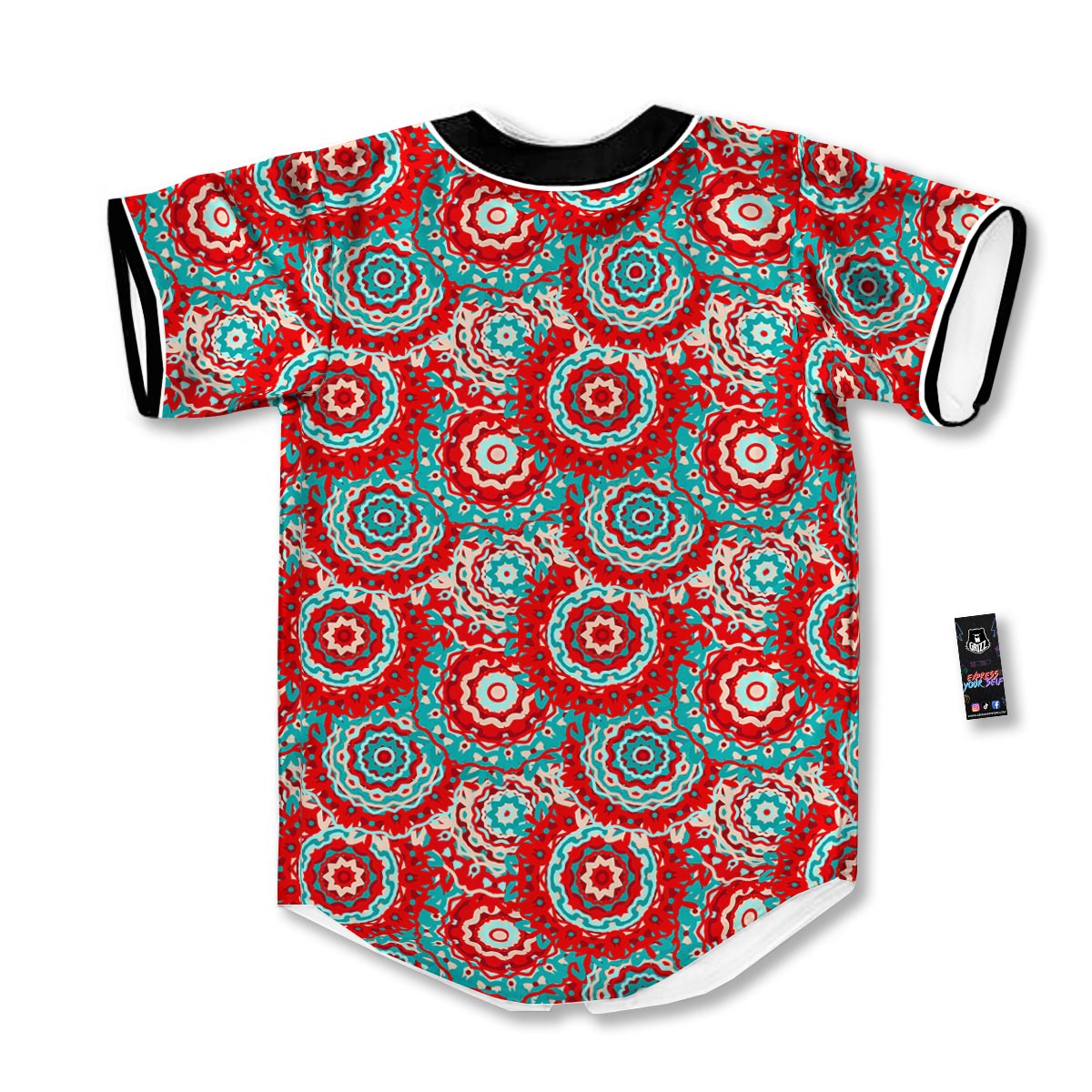 Flower Red Boho Print Pattern Baseball Jersey-grizzshop