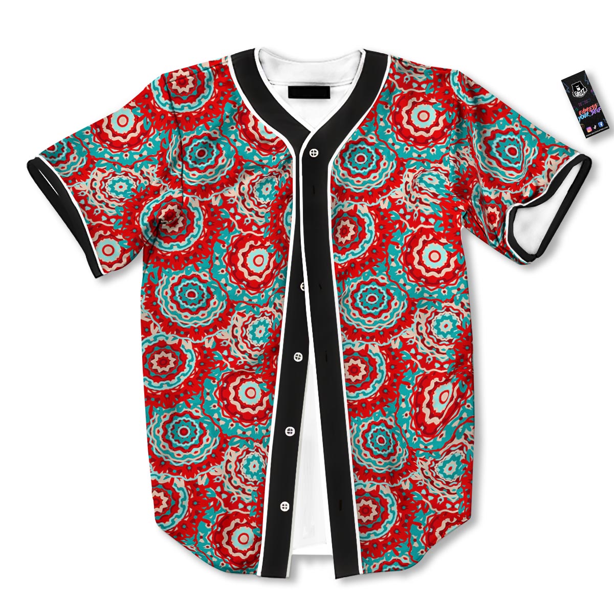 Flower Red Boho Print Pattern Baseball Jersey-grizzshop