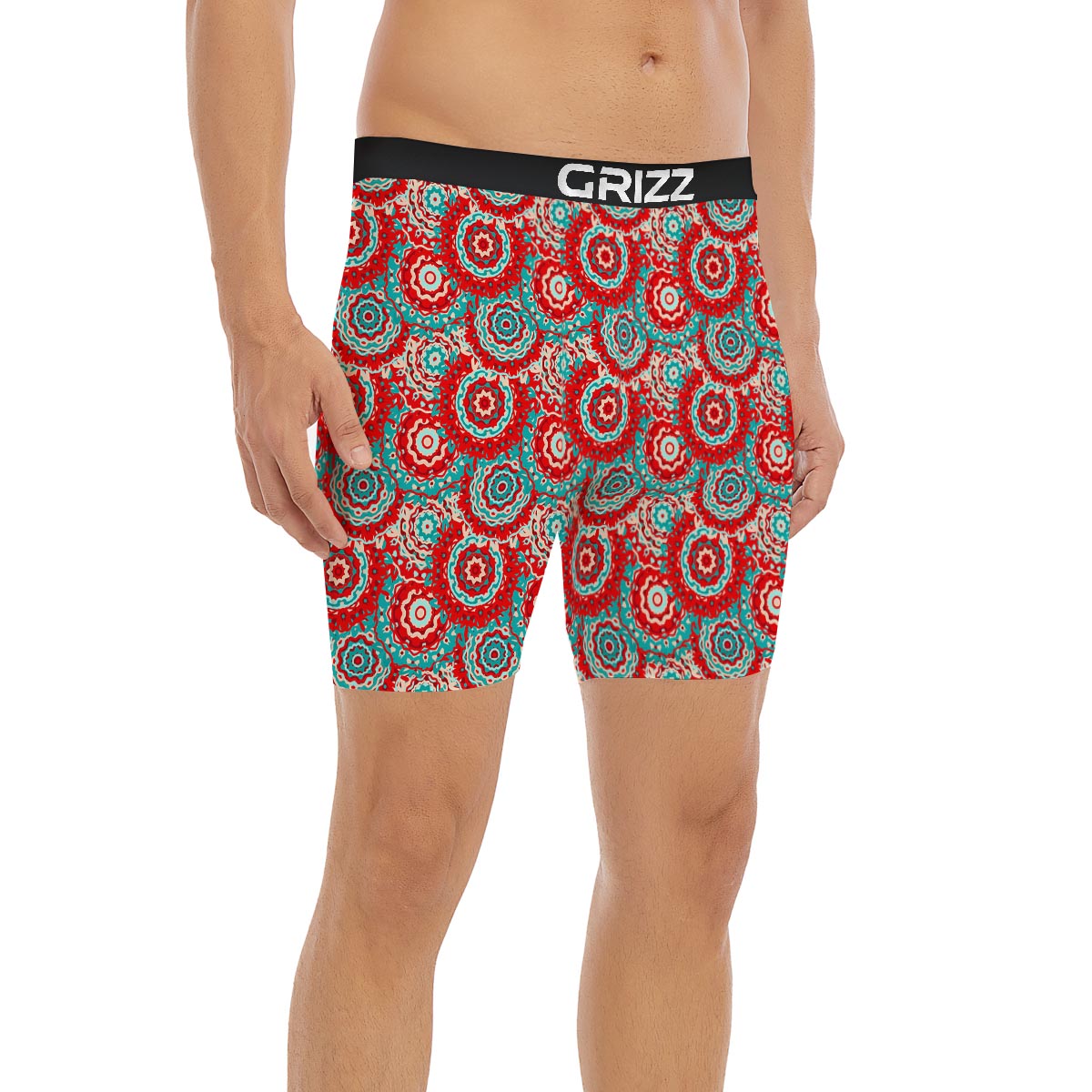 Flower Red Boho Print Pattern Boxer Briefs-grizzshop