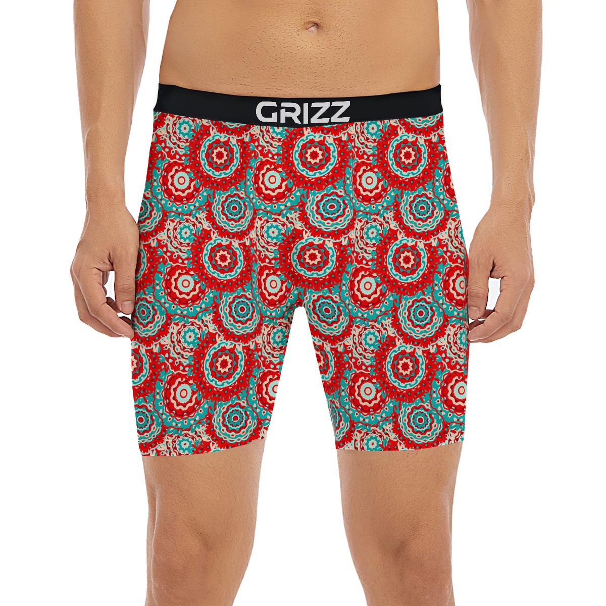 Flower Red Boho Print Pattern Boxer Briefs-grizzshop