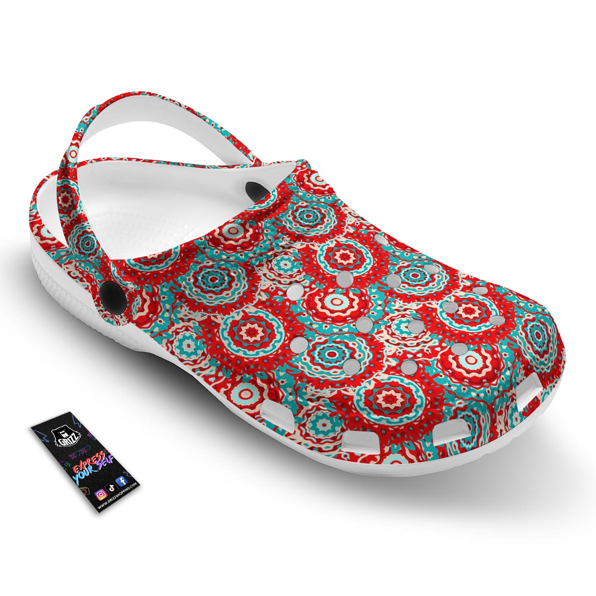 Flower Red Boho Print Pattern Clog-grizzshop