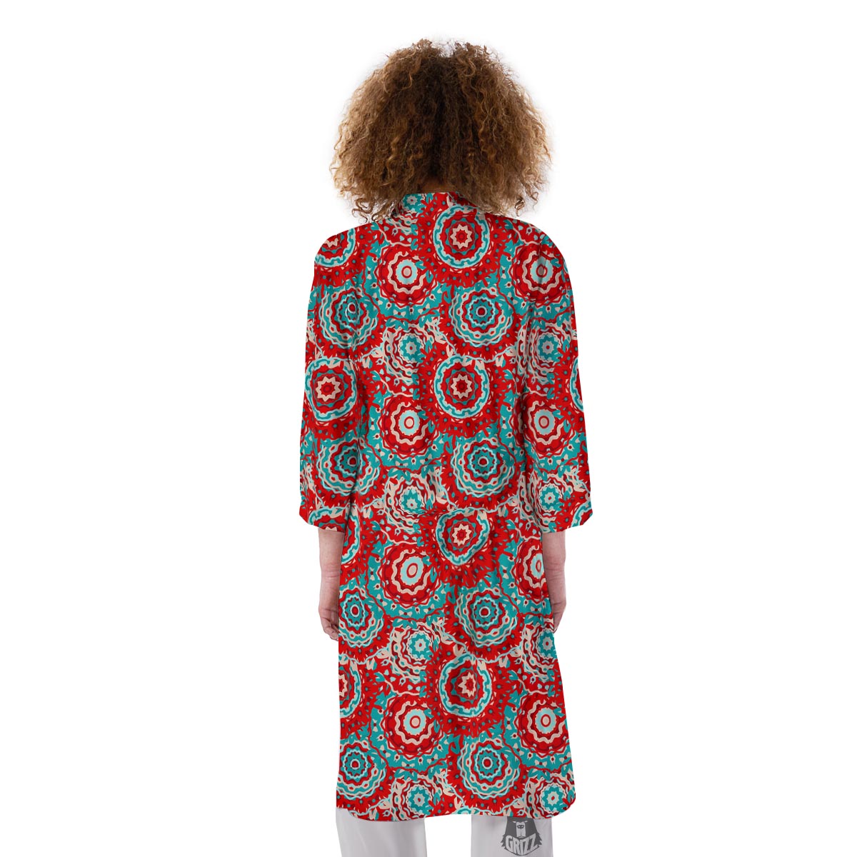 Flower Red Boho Print Pattern Kimono-grizzshop
