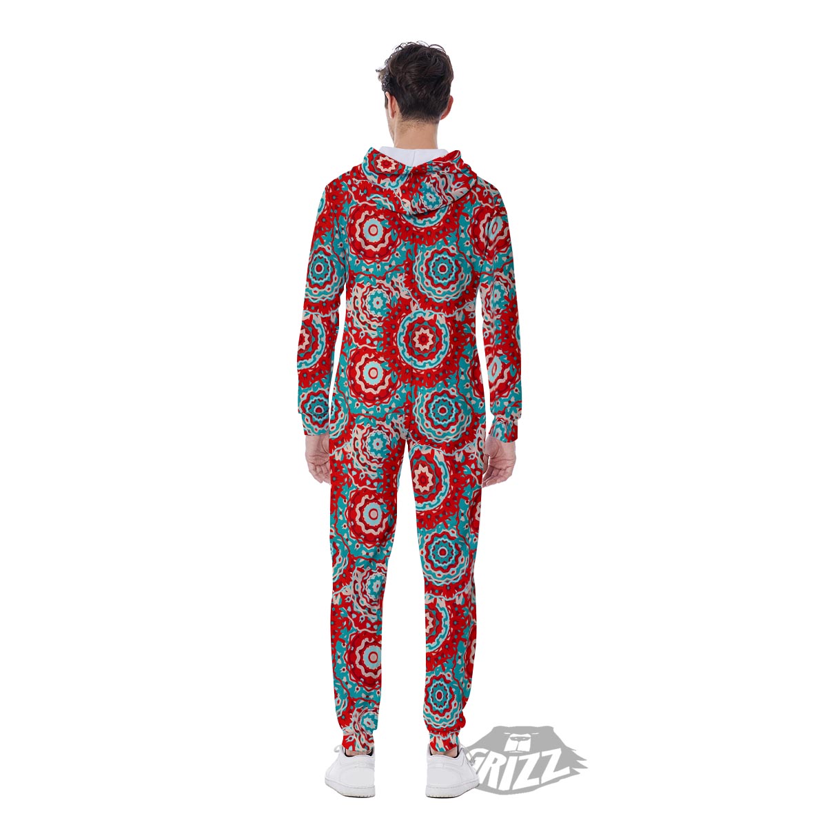 Flower Red Boho Print Pattern Men's Jumpsuit-grizzshop