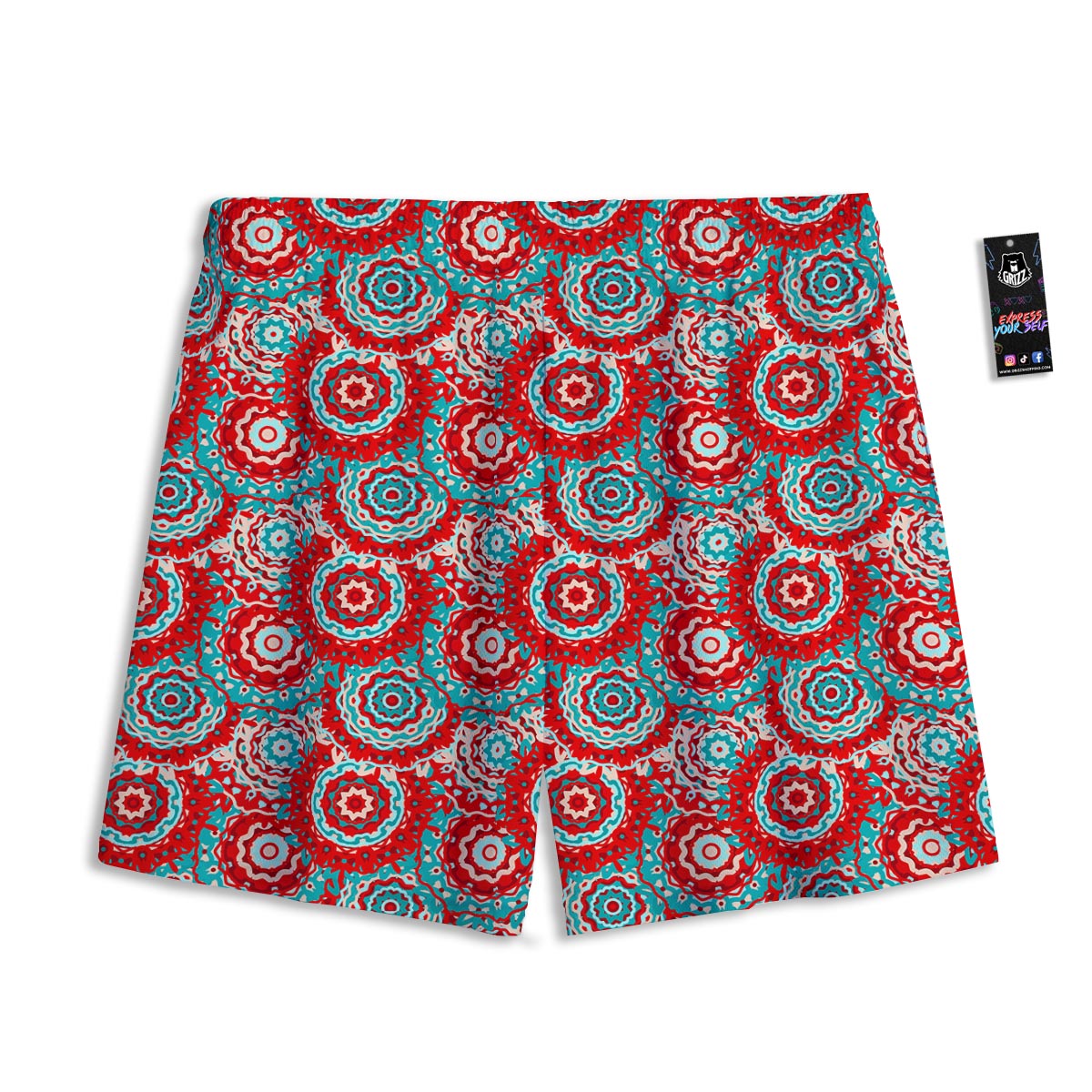 Flower Red Boho Print Pattern Mesh Shorts-grizzshop