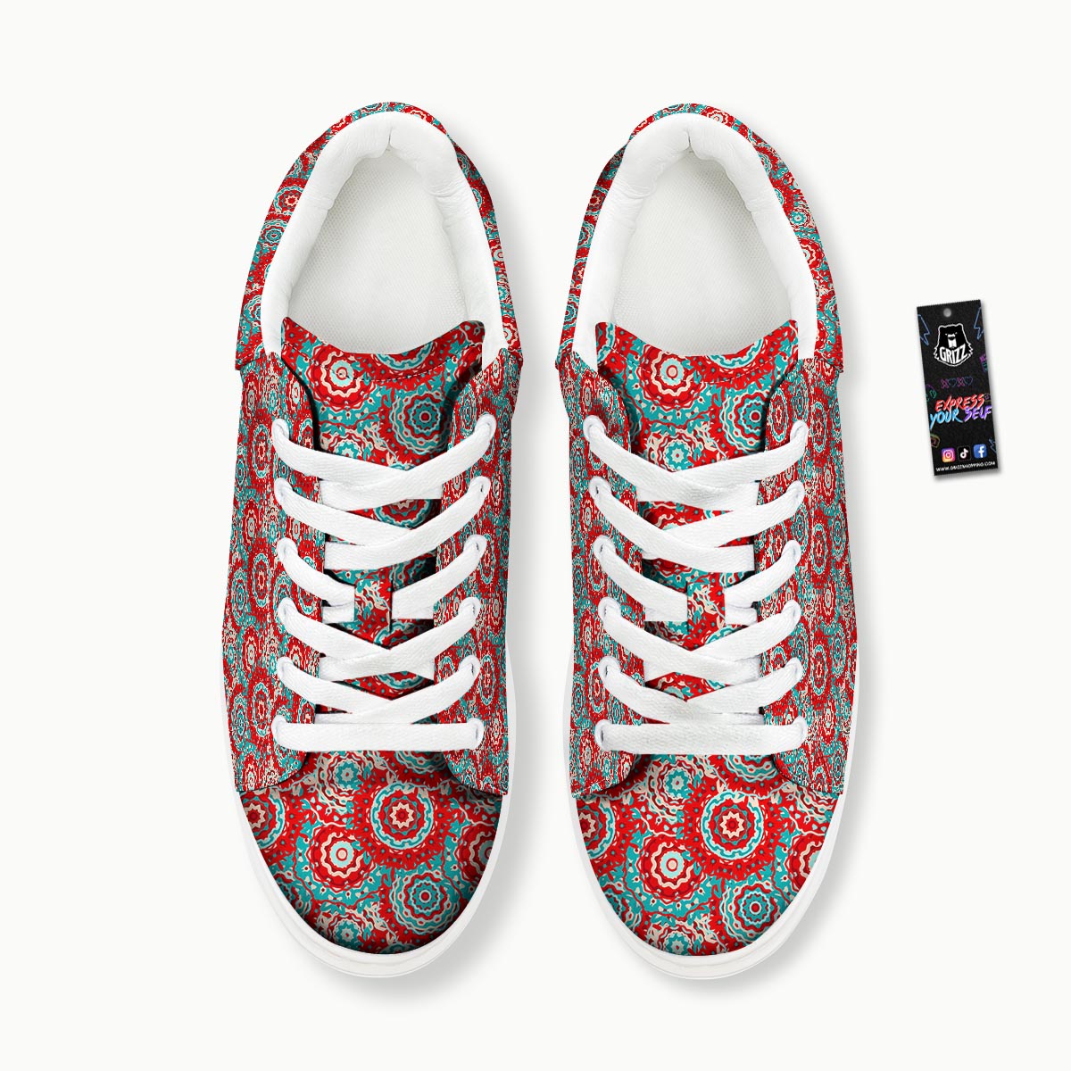 Flower Red Boho Print Pattern Platform Shoes-grizzshop