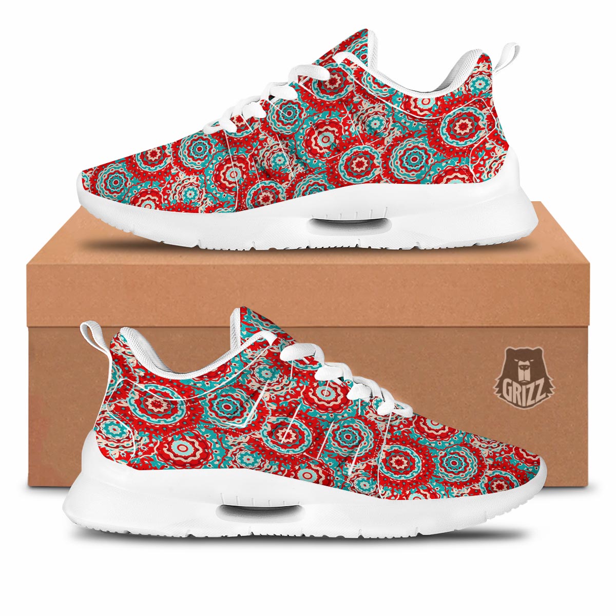 Flower Red Boho Print Pattern Tennis Shoes-grizzshop