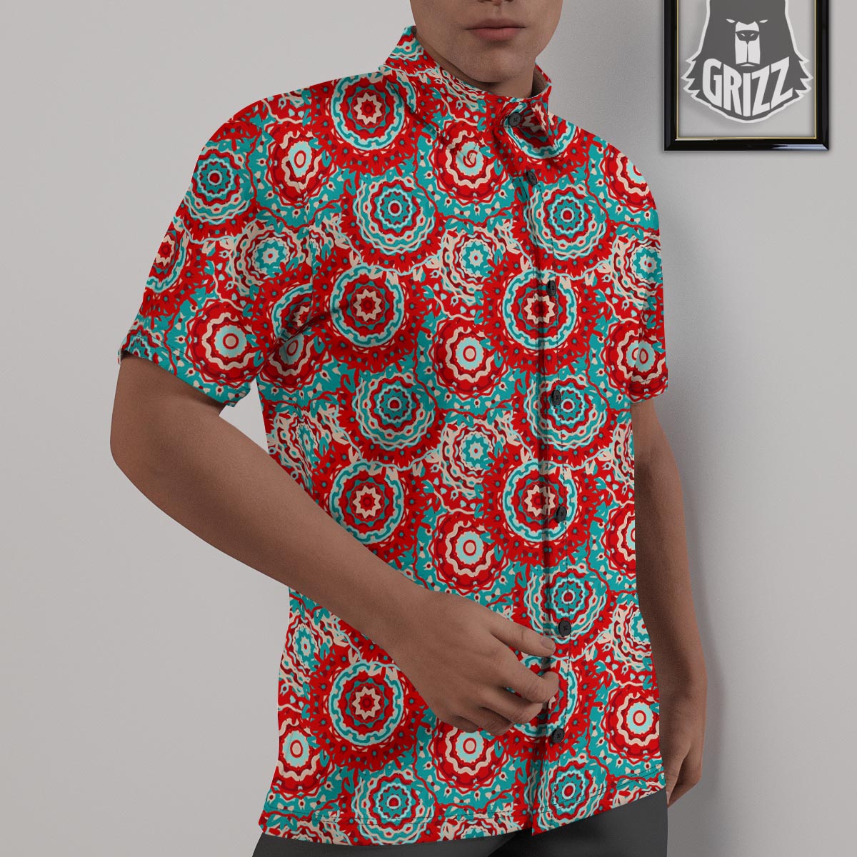 Flower Red Boho Print Pattern Untucked Shirts-grizzshop