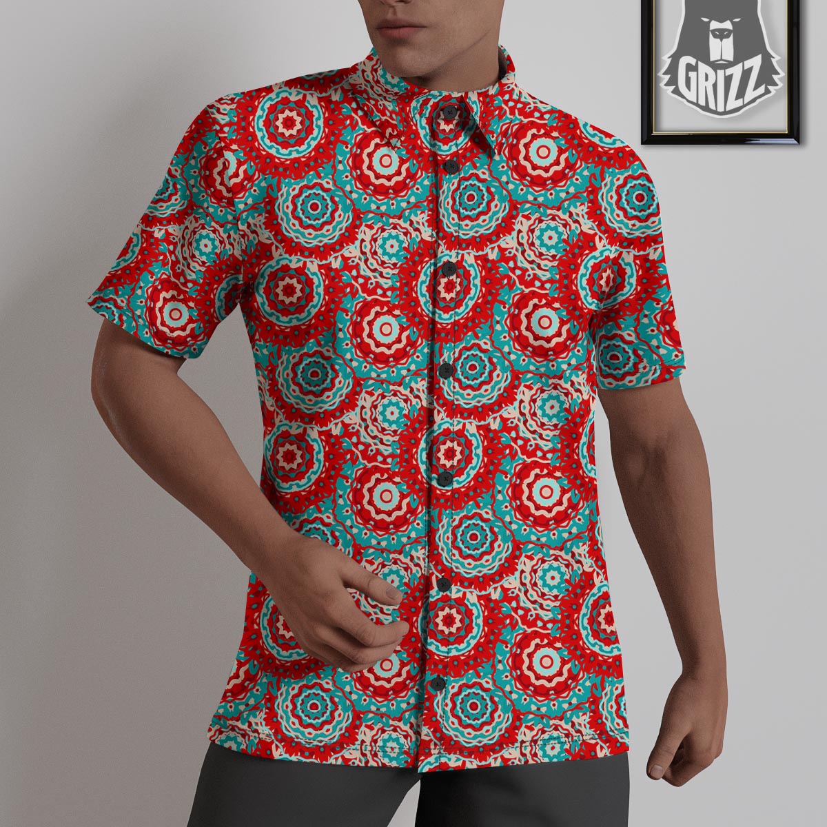 Flower Red Boho Print Pattern Untucked Shirts-grizzshop