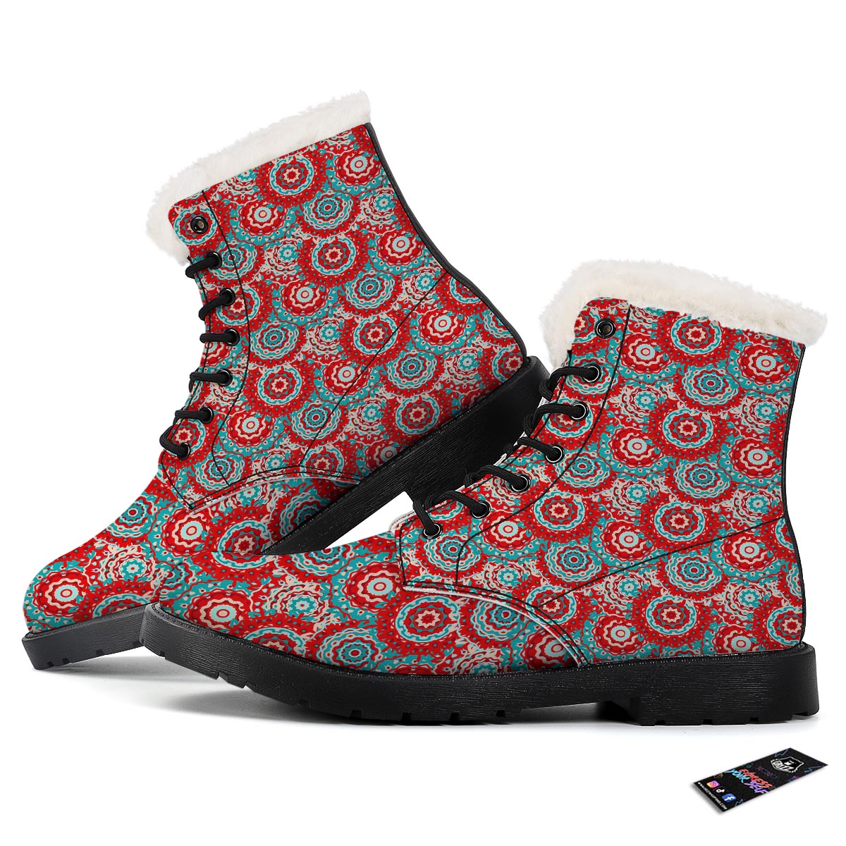 Flower Red Boho Print Pattern Winter Boots-grizzshop