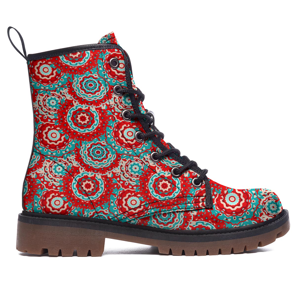 Flower Red Boho Print Pattern Work Boots-grizzshop