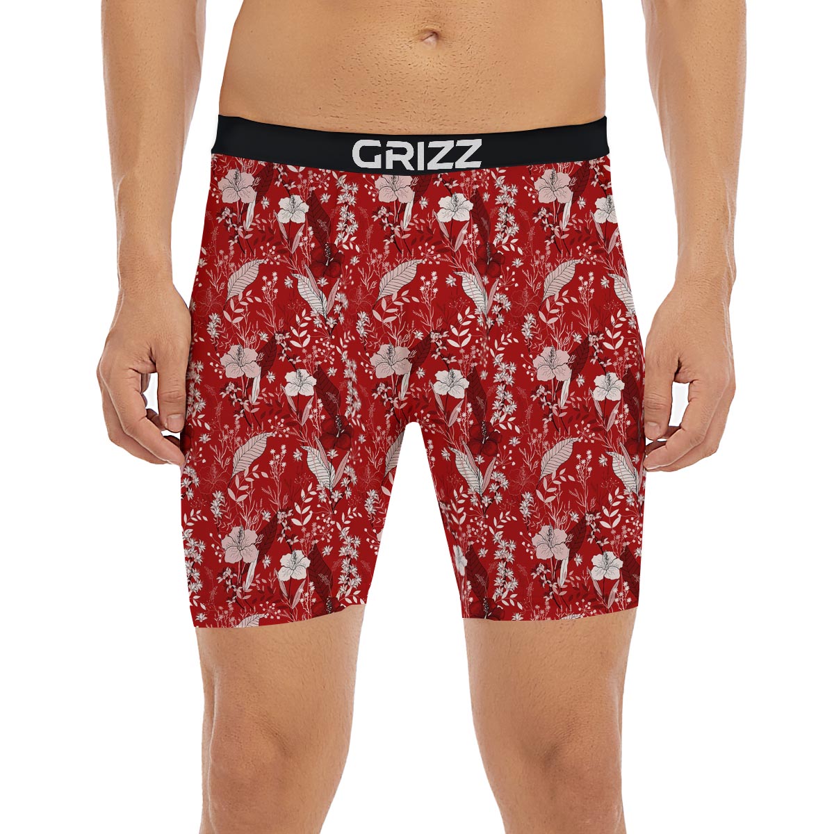 Flower Red Japanese Print Pattern Boxer Briefs-grizzshop