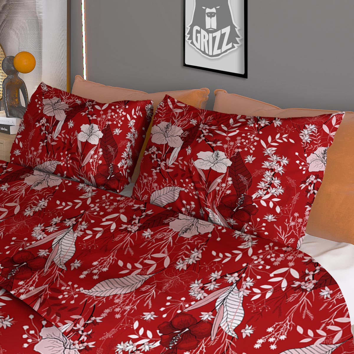 Flower Dragon Vintage Print Pattern Duvet Cover Bedding Set