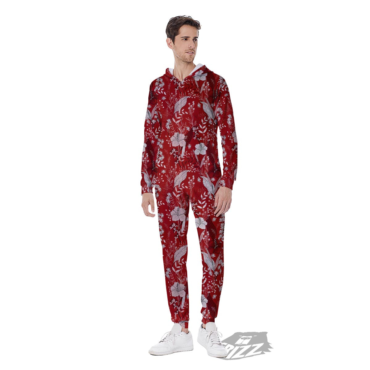 Flower Red Japanese Print Pattern Men's Jumpsuit-grizzshop
