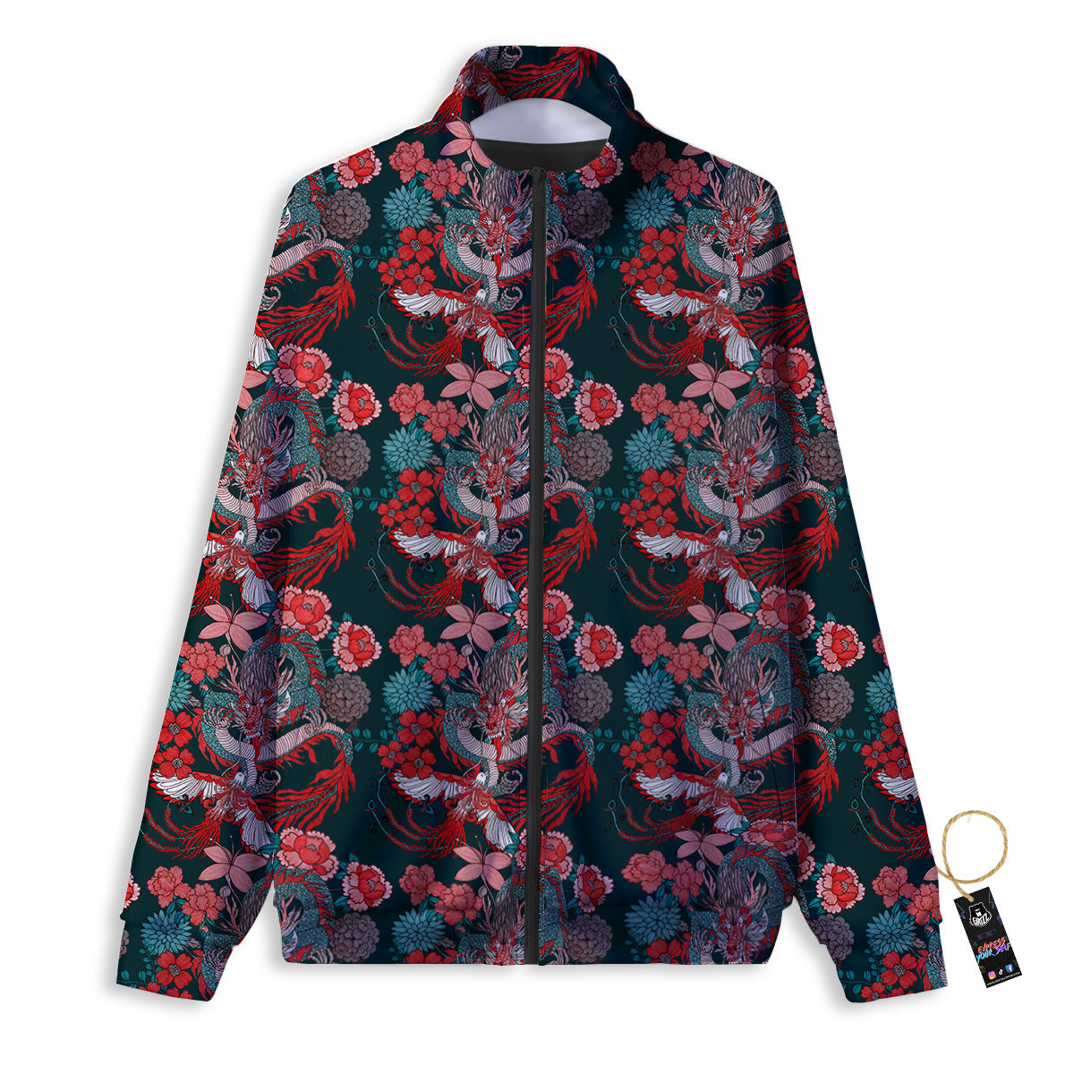 Flower Red Japanese Print Pattern Track Jacket-grizzshop