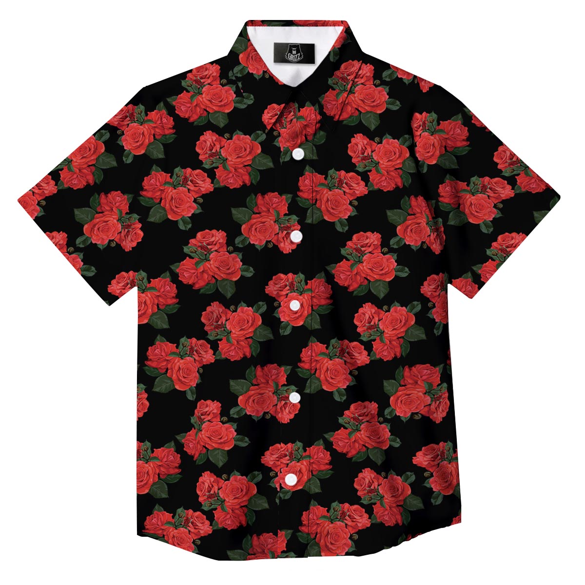 Flower Red Rose Print Pattern Button Up Shirt-grizzshop