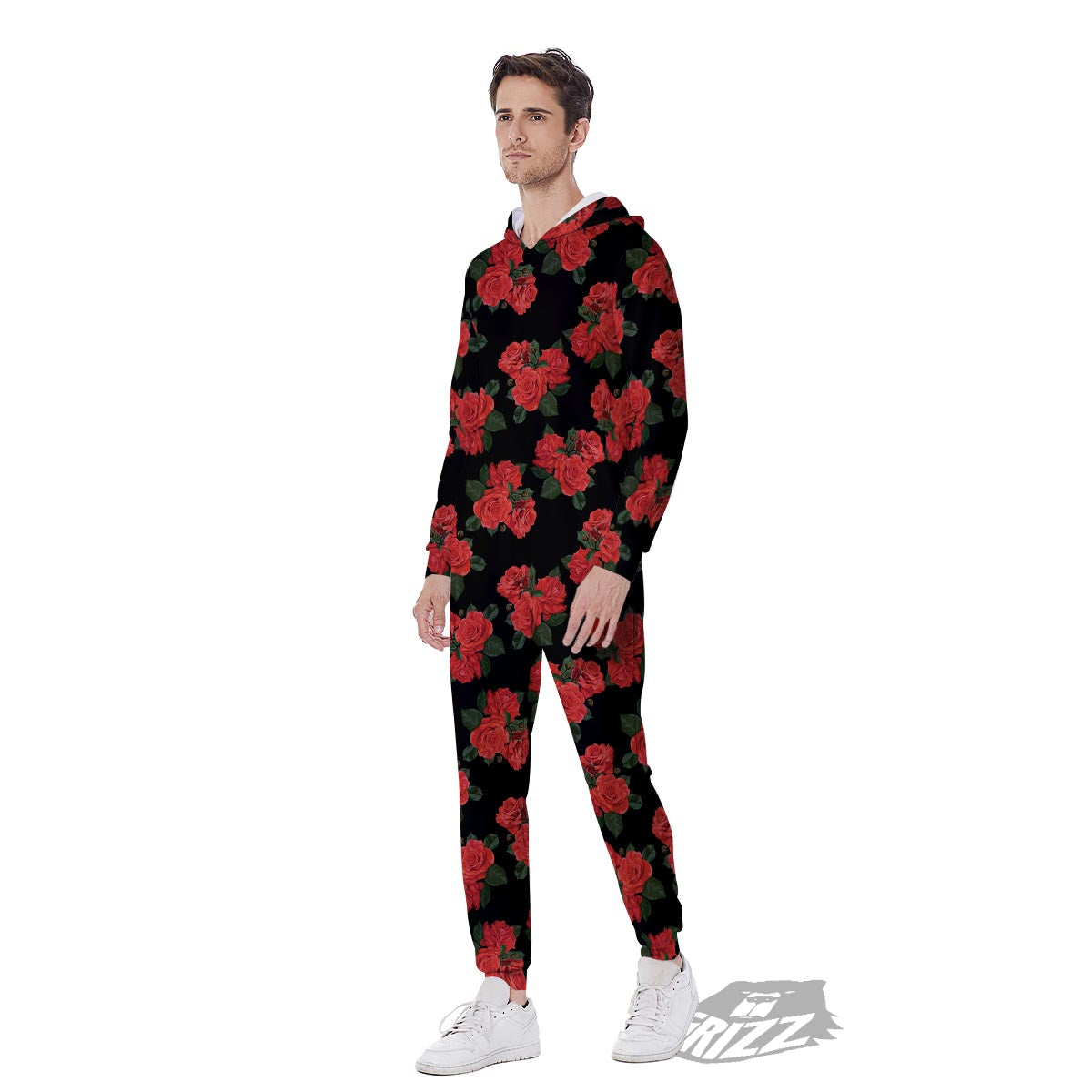 Flower Red Rose Print Pattern Men's Jumpsuit-grizzshop
