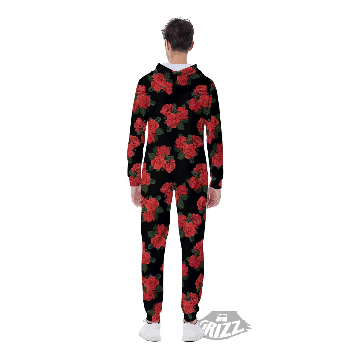 Flower Red Rose Print Pattern Men's Jumpsuit-grizzshop