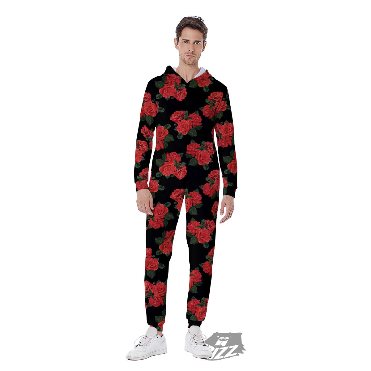 Flower Red Rose Print Pattern Men's Jumpsuit-grizzshop